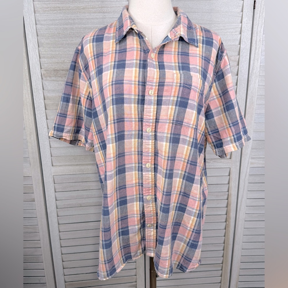 FAT FACE Men's Heritage Check Short Sleeve Button Down Shirt Pink/Multi-XL